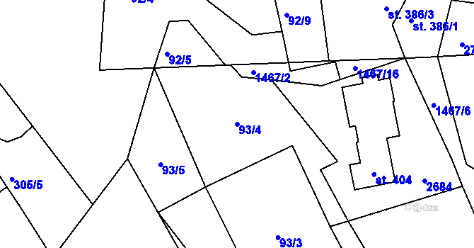 Parcela st. 93/4 v KÚ Rozvadov, Katastrální mapa