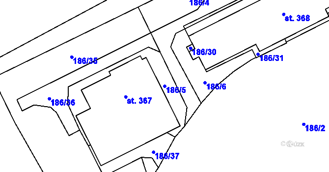Parcela st. 186/5 v KÚ Rozvadov, Katastrální mapa