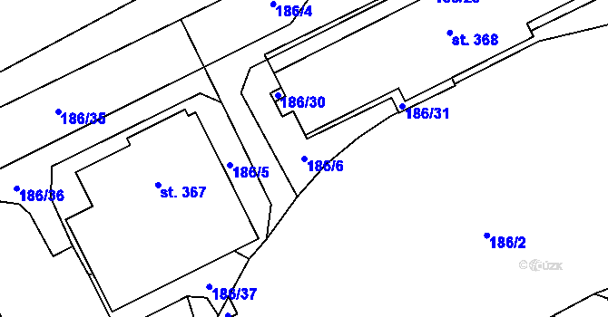 Parcela st. 186/6 v KÚ Rozvadov, Katastrální mapa