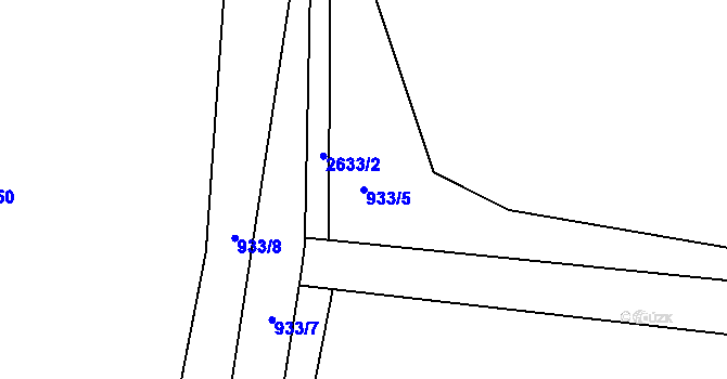 Parcela st. 933/5 v KÚ Rozvadov, Katastrální mapa