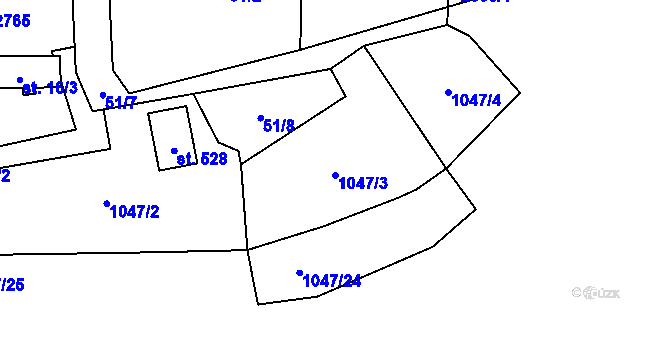 Parcela st. 1047/3 v KÚ Rozvadov, Katastrální mapa