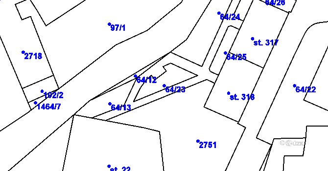 Parcela st. 64/23 v KÚ Rozvadov, Katastrální mapa
