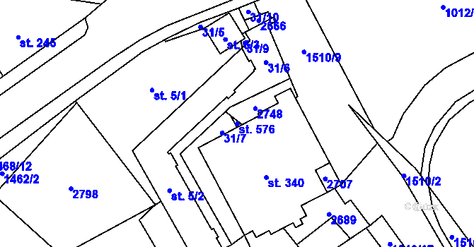Parcela st. 576 v KÚ Rozvadov, Katastrální mapa