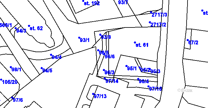 Parcela st. 96/6 v KÚ Rozvadov, Katastrální mapa