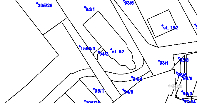 Parcela st. 94/3 v KÚ Rozvadov, Katastrální mapa