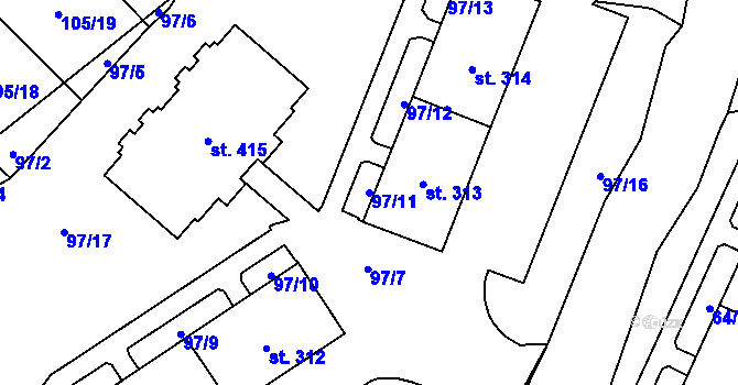 Parcela st. 97/11 v KÚ Rozvadov, Katastrální mapa