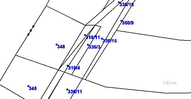 Parcela st. 336/15 v KÚ Podlužany, Katastrální mapa