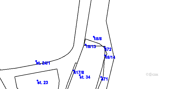 Parcela st. 18/13 v KÚ Podlužany, Katastrální mapa