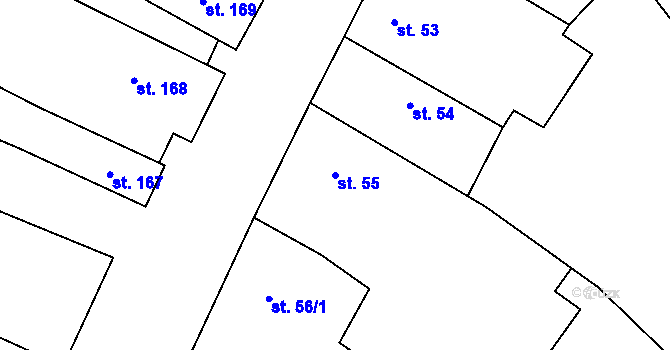 Parcela st. 55 v KÚ Rožďalovice, Katastrální mapa