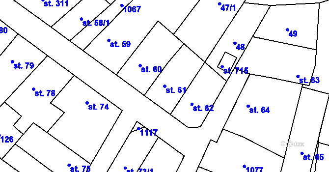 Parcela st. 61 v KÚ Rožďalovice, Katastrální mapa