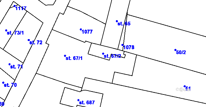 Parcela st. 67/2 v KÚ Rožďalovice, Katastrální mapa