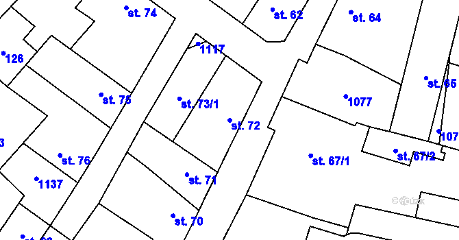 Parcela st. 72 v KÚ Rožďalovice, Katastrální mapa