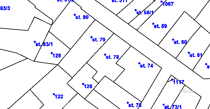 Parcela st. 78 v KÚ Rožďalovice, Katastrální mapa