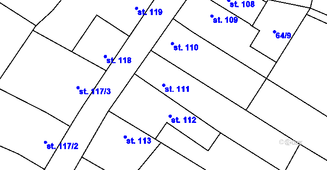 Parcela st. 111 v KÚ Rožďalovice, Katastrální mapa