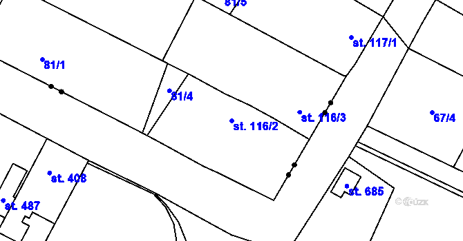 Parcela st. 116/2 v KÚ Rožďalovice, Katastrální mapa
