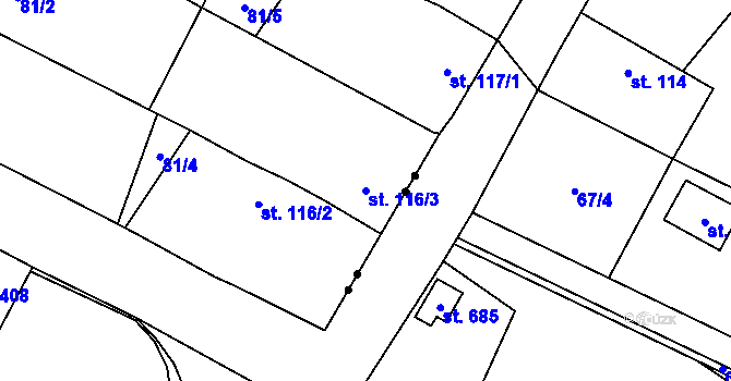 Parcela st. 116/3 v KÚ Rožďalovice, Katastrální mapa