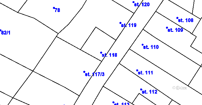 Parcela st. 118 v KÚ Rožďalovice, Katastrální mapa