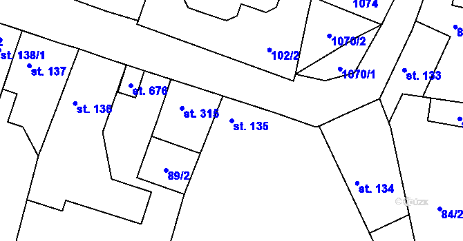 Parcela st. 135 v KÚ Rožďalovice, Katastrální mapa