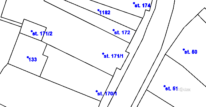 Parcela st. 171/1 v KÚ Rožďalovice, Katastrální mapa