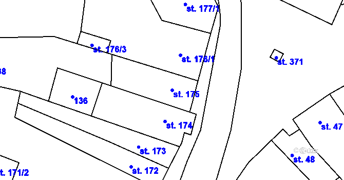 Parcela st. 175 v KÚ Rožďalovice, Katastrální mapa