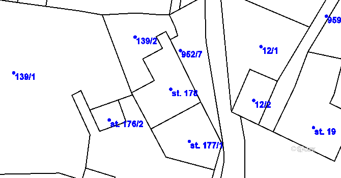 Parcela st. 178 v KÚ Rožďalovice, Katastrální mapa