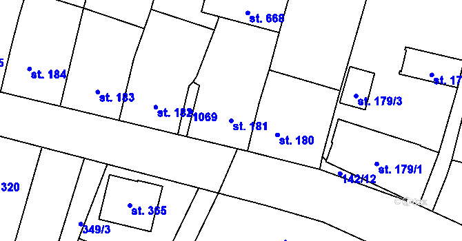 Parcela st. 181 v KÚ Rožďalovice, Katastrální mapa