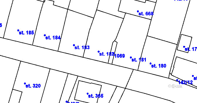 Parcela st. 182 v KÚ Rožďalovice, Katastrální mapa