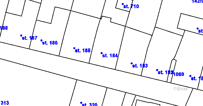 Parcela st. 184 v KÚ Rožďalovice, Katastrální mapa