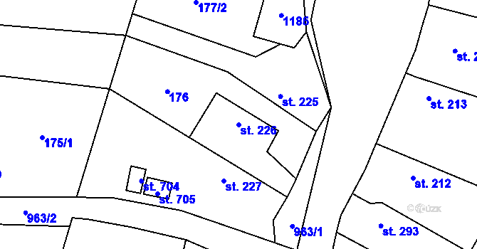 Parcela st. 226 v KÚ Rožďalovice, Katastrální mapa