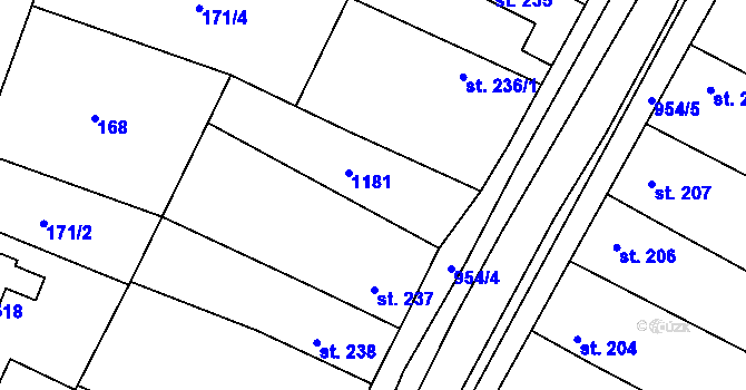 Parcela st. 236/2 v KÚ Rožďalovice, Katastrální mapa