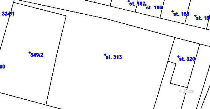 Parcela st. 313 v KÚ Rožďalovice, Katastrální mapa