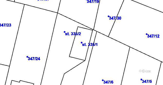 Parcela st. 335/1 v KÚ Rožďalovice, Katastrální mapa
