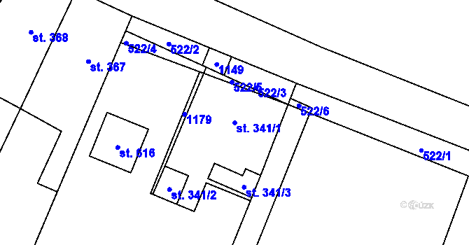 Parcela st. 341/1 v KÚ Rožďalovice, Katastrální mapa