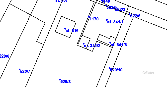Parcela st. 341/2 v KÚ Rožďalovice, Katastrální mapa