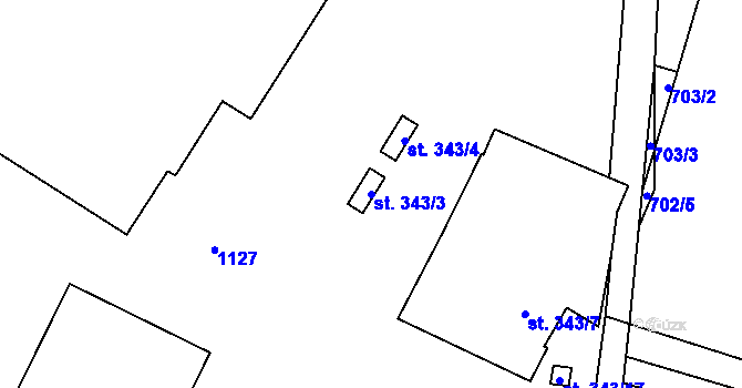 Parcela st. 343/3 v KÚ Rožďalovice, Katastrální mapa