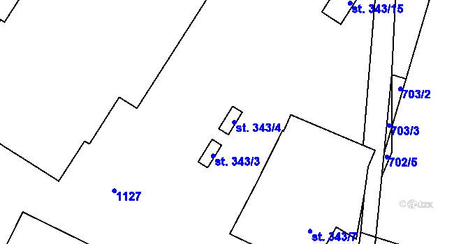 Parcela st. 343/4 v KÚ Rožďalovice, Katastrální mapa