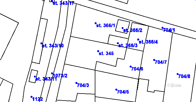 Parcela st. 345 v KÚ Rožďalovice, Katastrální mapa