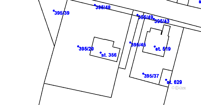Parcela st. 356 v KÚ Rožďalovice, Katastrální mapa