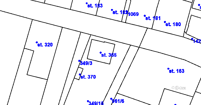 Parcela st. 365 v KÚ Rožďalovice, Katastrální mapa