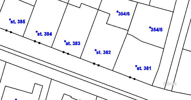 Parcela st. 382 v KÚ Rožďalovice, Katastrální mapa