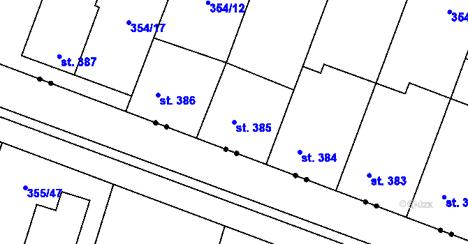 Parcela st. 385 v KÚ Rožďalovice, Katastrální mapa