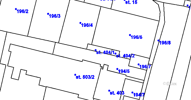 Parcela st. 404/1 v KÚ Rožďalovice, Katastrální mapa