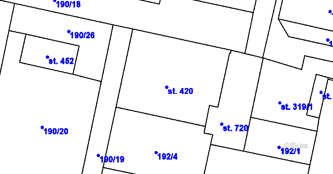 Parcela st. 420 v KÚ Rožďalovice, Katastrální mapa