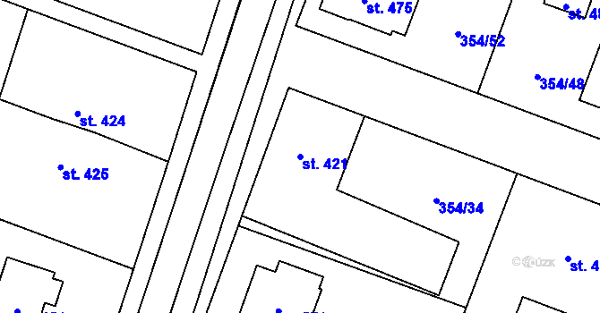 Parcela st. 421 v KÚ Rožďalovice, Katastrální mapa