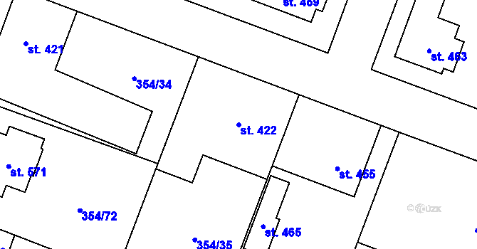 Parcela st. 422 v KÚ Rožďalovice, Katastrální mapa