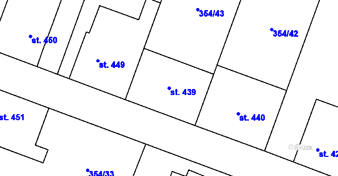 Parcela st. 439 v KÚ Rožďalovice, Katastrální mapa