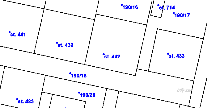 Parcela st. 442 v KÚ Rožďalovice, Katastrální mapa