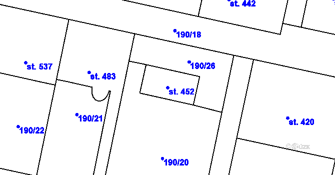 Parcela st. 452 v KÚ Rožďalovice, Katastrální mapa