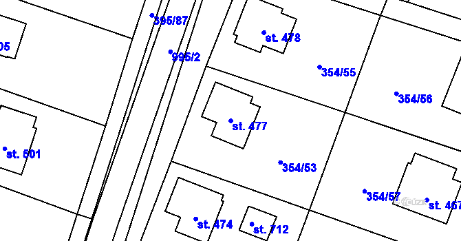 Parcela st. 477 v KÚ Rožďalovice, Katastrální mapa
