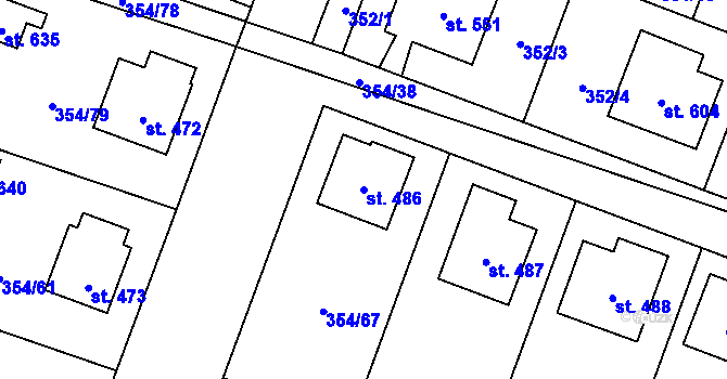Parcela st. 486 v KÚ Rožďalovice, Katastrální mapa